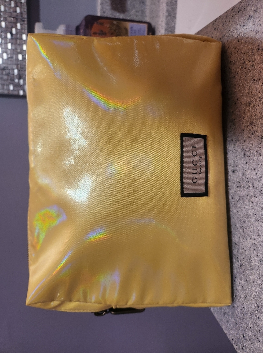 Gucci yellow holographic Cosmetic Pouch with Logo Patch